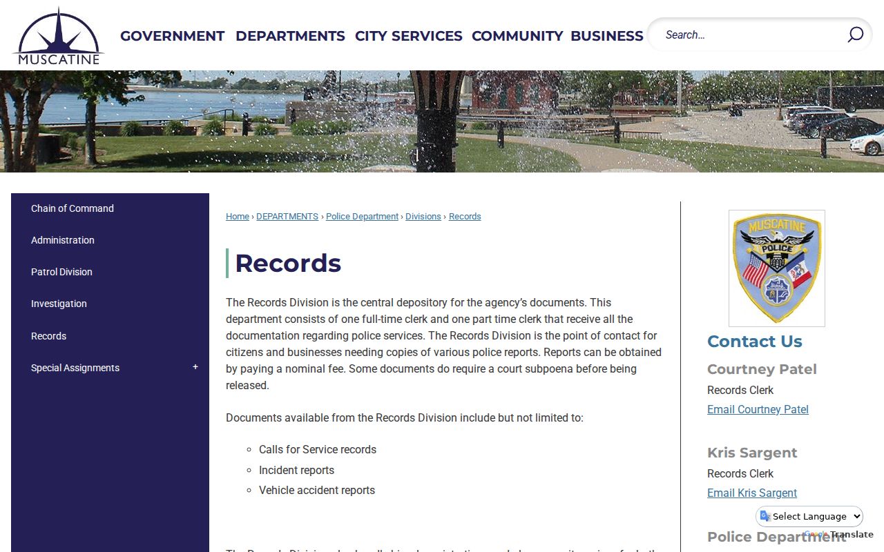 Muscatine Police Records source for city criminal records