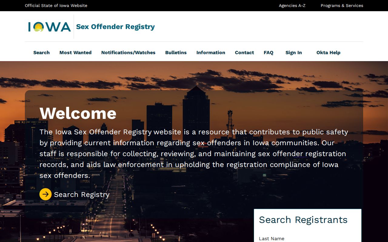 Iowa Sex Offender Registry official search interface