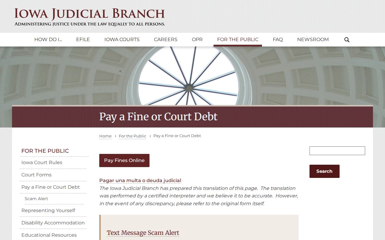 Muscatine County criminal court case debt payment search