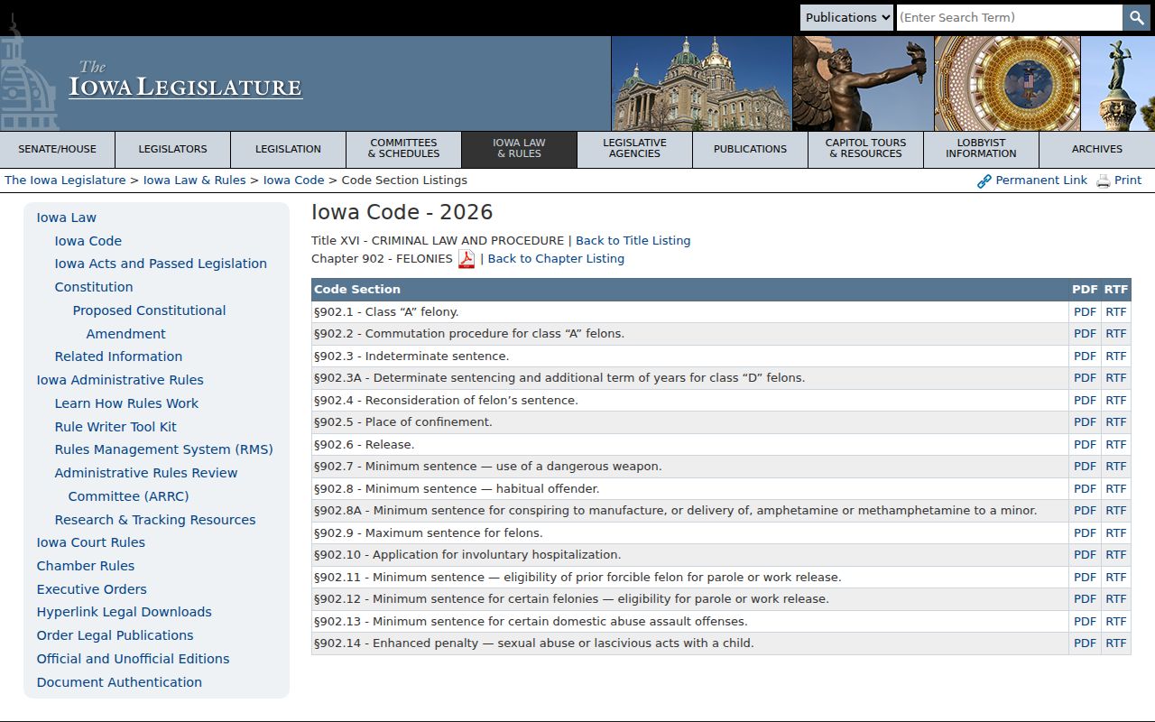 Muscatine County felony criminal court sentencing law in Iowa Code chapter 902