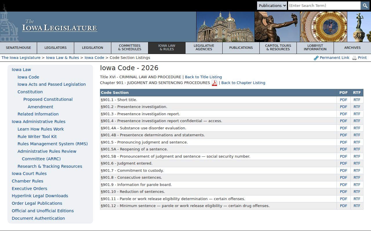 Muscatine County criminal court sentencing procedure in Iowa Code chapter 901