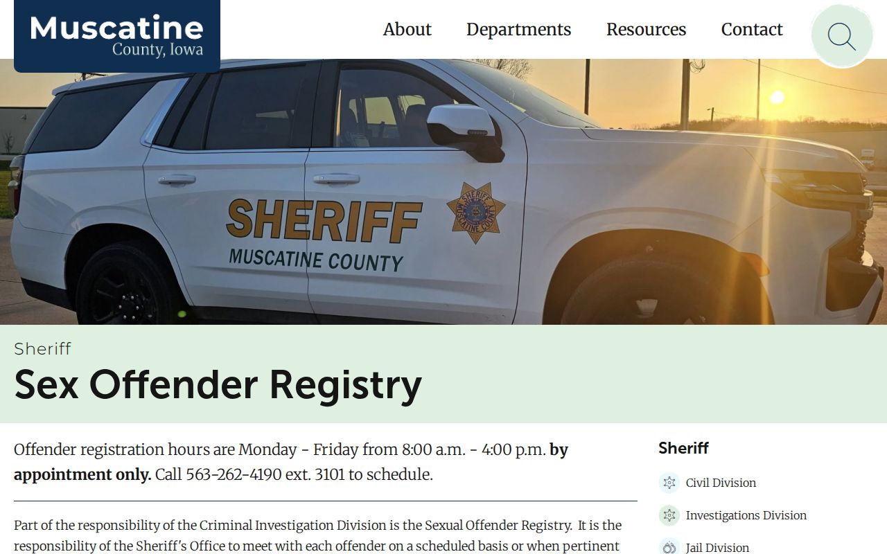 Muscatine County sex offender check Iowa registry search interface