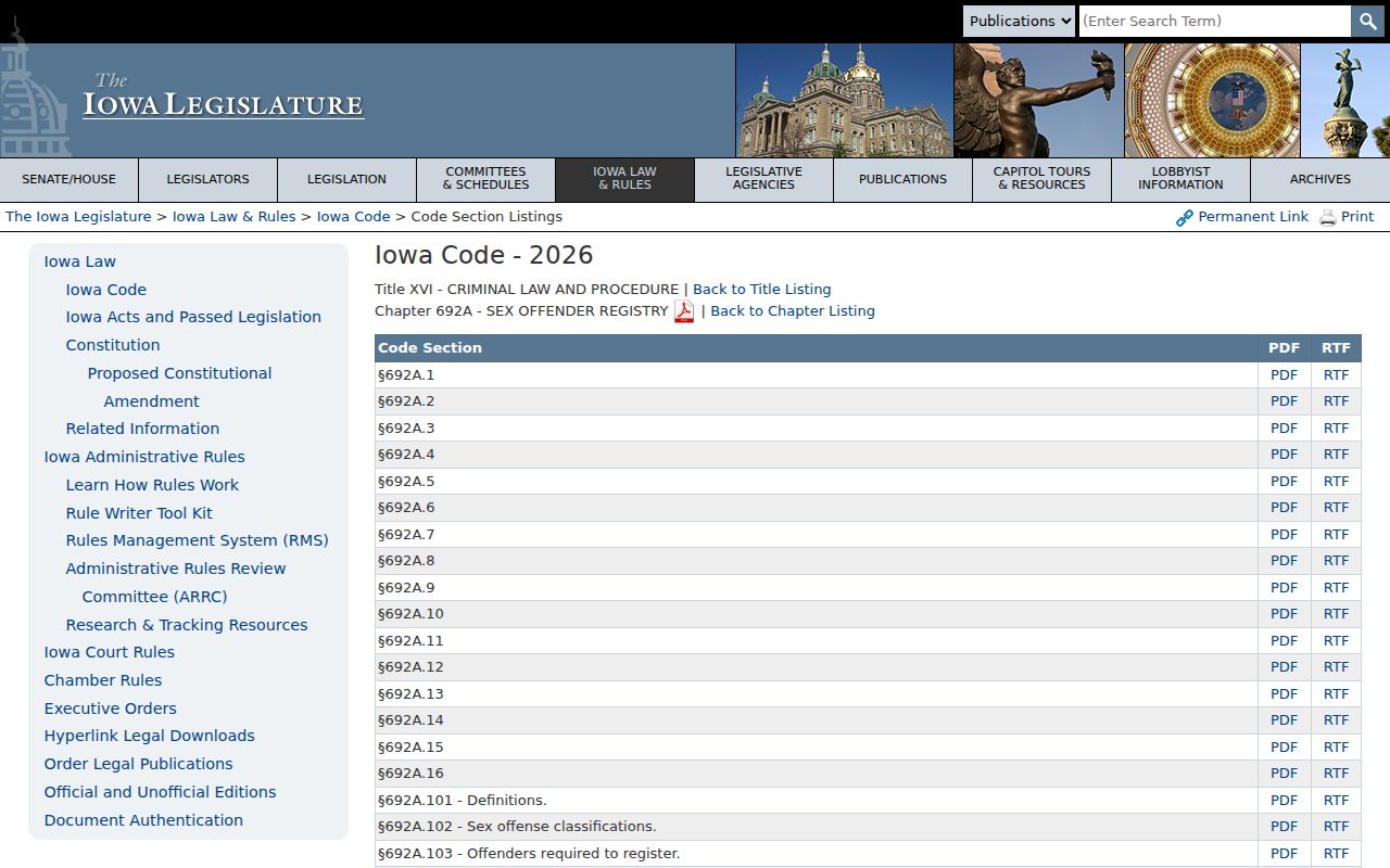 Muscatine County sex offender check Iowa chapter 692A registry law