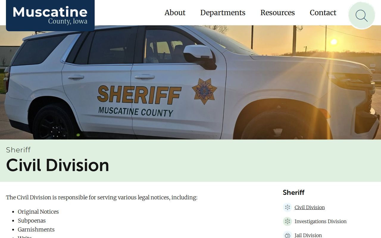 Muscatine County sex offender check Sheriff Civil Division page